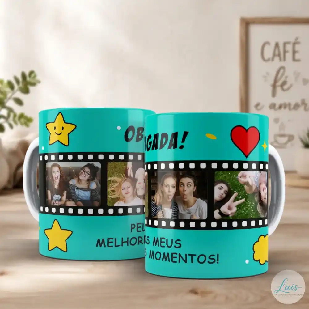 arte para caneca amizade de cinema com fotos