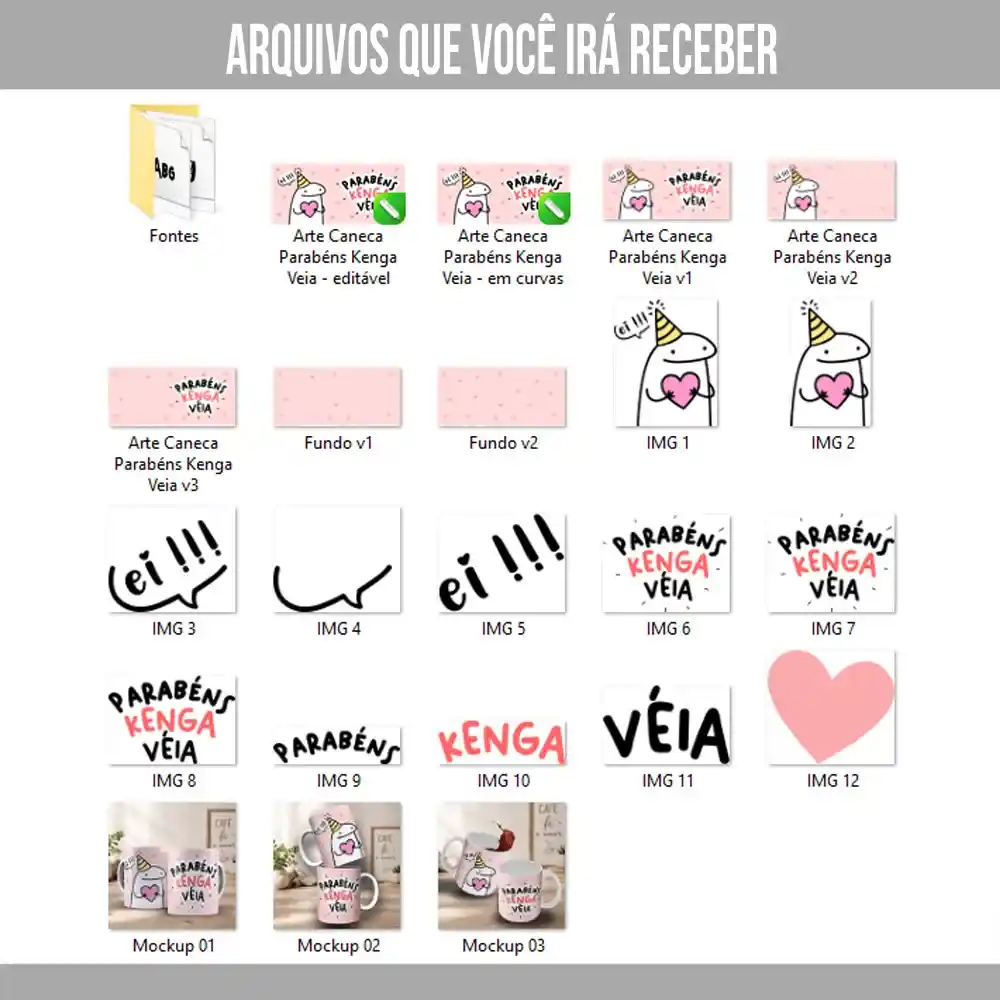 Arte Para Caneca Amizade Flork Parabéns Kenga Véia – Arquivo Digital Sublimação - Imagem 4